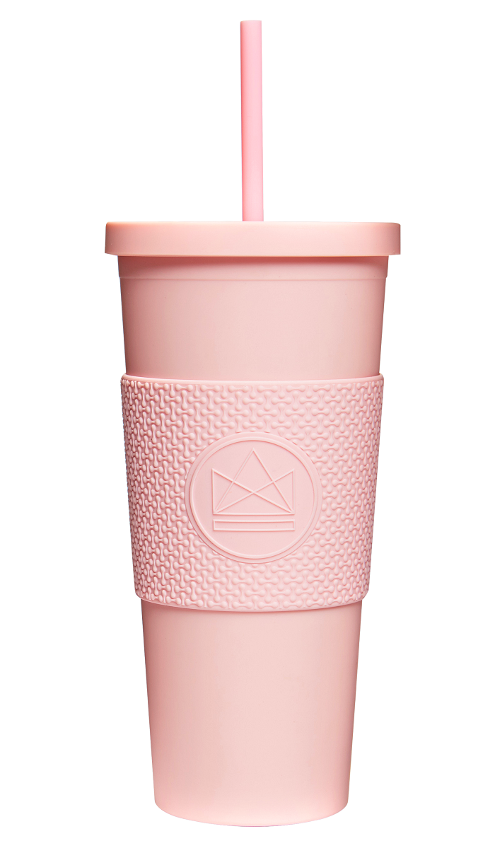 Pohár na pití s brčkem, 625ml, Neon Kactus, růžový